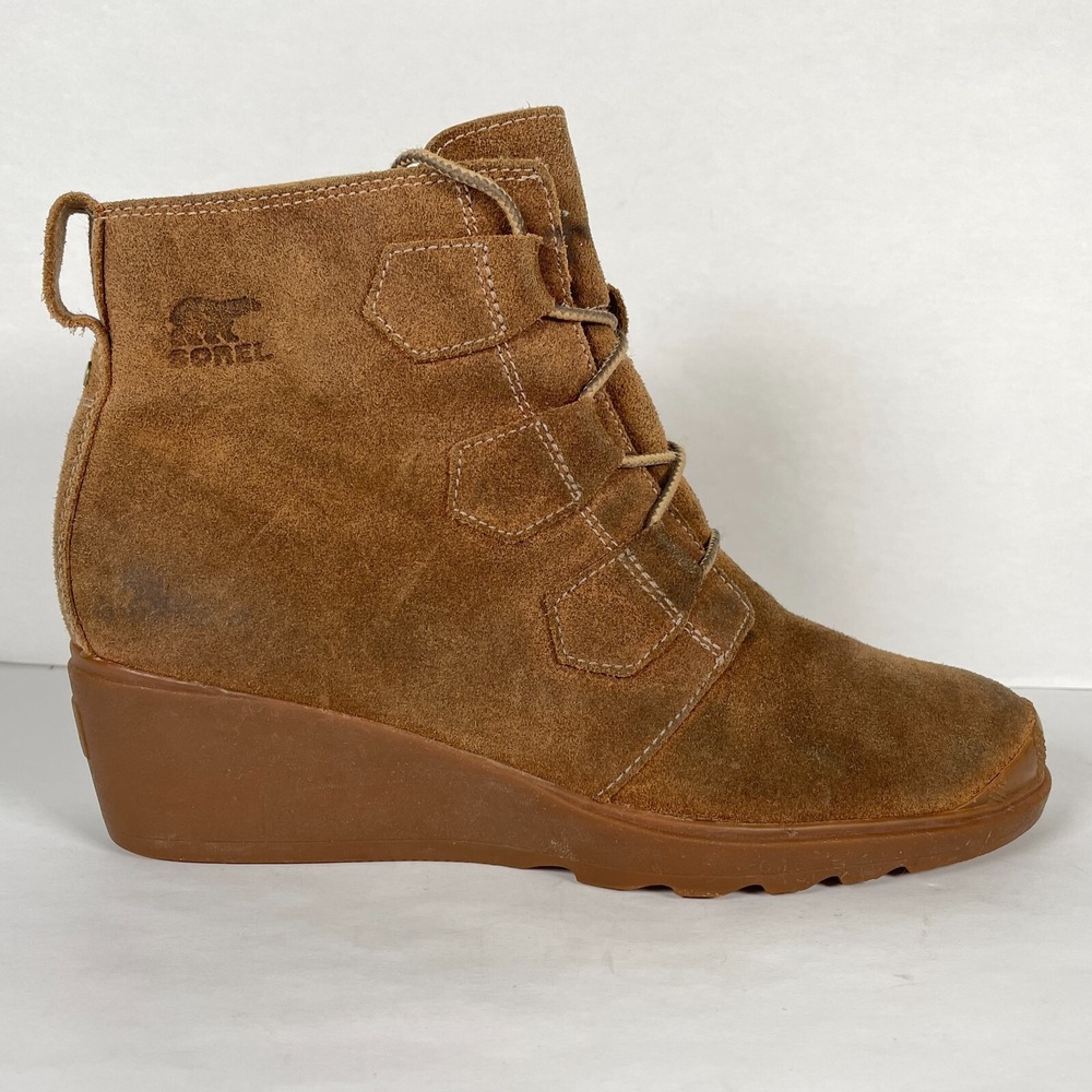 Sorel Toronto Ankle Boots Womens Size 10.5 Brown Suede Lace Up Bootie Wedge Shoe